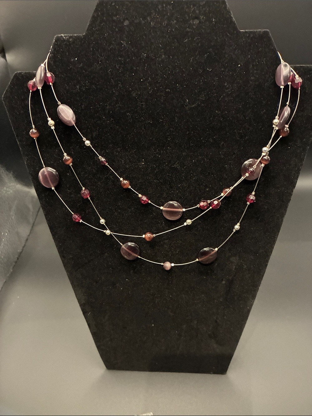 Layered Glass Bead Necklace in Deep Purple